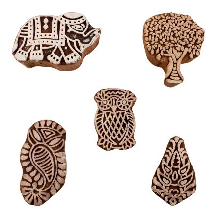 Set of 5 Piece New Mix Wooden Printing Blocks